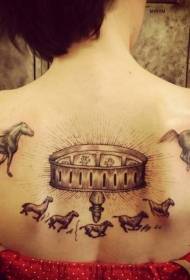 msichana nyuma nzuri farasi mandhari tattoo muundo