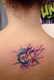 back geometry paper crane watercolor splash tattoo pattern