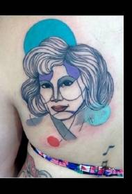 Vissza házi színes vonal nő portré tetoválás minta