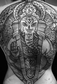 Modello di tatuaggio simbolo loto posteriore e dio elefante indù