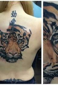 dívky zpět barevné tygr a čínské tetování vzory