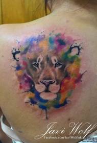 назад боја поздравниот мастило лав тетоважа шема
