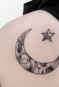 back star moon small fresh tattoo pattern