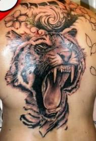 zurück realistische Farbe brüllender Tiger und Blume Tattoo-Muster 74339 - Zurück unglaubliche Farbe Emaille mit Brille Tattoo-Muster