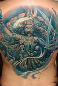 muguras ilustrācijas stila krāsains hinduistu dievietes tetovējums