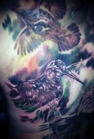 πίσω εκπληκτικό Πολύχρωμο μοτίβο τατουάζ πουλιών
