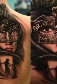 zpět maskované tajemné ženské tetování vzor
