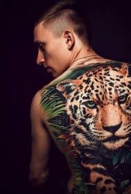 背部逼真的惊险狩猎豹子彩绘纹身图案