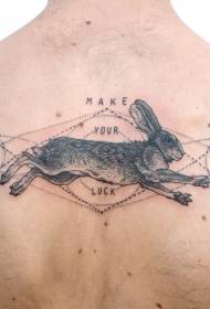 Coniglio nero stile incisione posteriore e motivo tatuaggio geometrico