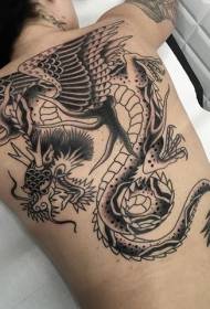 costas cartoon estilo preto fantasia dragão tatuagem padrão