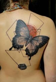 likod nga Modelo nga kolor nga kolor nga butterfly geometric nga dayandayan nga sumbanan sa tattoo