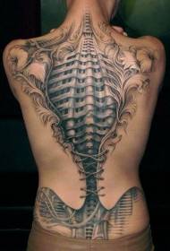 leđa anatomija Skeleton cvijet crno siva rastrgan uzorak kože tetovaža