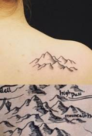 mga batang babae bumalik itim na kulay-abo na linya sketch malikhaing pampanitikan na bundok na tattoo tattoo larawan