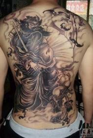 hátsó fekete kínai stílusú harcos virág tetoválás mintával