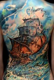 ritornu culuritu grande mudellu di tatuatu di onda di vela