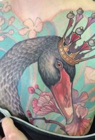 terug prachtige kleurrijke zwanen kroon en bloem tattoo patroon