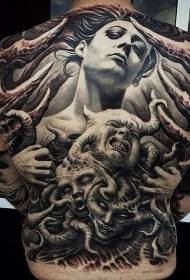 horror stijl vrouw en monster volledige rug tattoo patroon