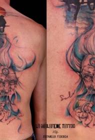 Rückenfarbe spektakuläres Fantasy Elf Tattoo Muster