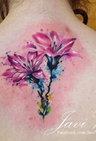 reen malgranda freŝa lilia koloro splash inko flora tatuaje ŝablono