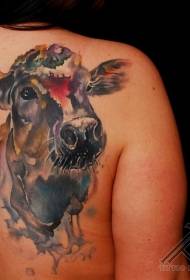 takana hyvännäköinen akvarelli tyyli iso lehmä tatuointi malli