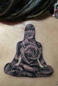 back black gray Rose Buddha outline tattoo pattern