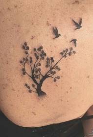 padrão de tatuagem de pássaro fresco pequeno de árvore de volta