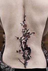 Asian style colored ink plum tree back tattoo pattern