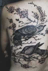 back wonderful black and white carving style bird Class tattoo pattern