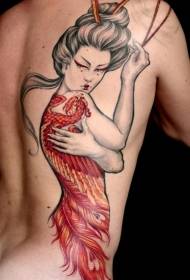 Fenice fenomenale e creativa, abbinata al motivo del tatuaggio geisha