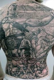 tilbage græsk tids gladiator kamp tatoveringsmønster