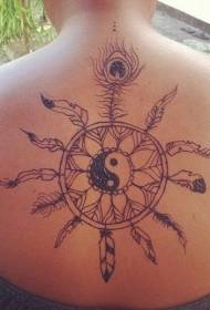 rug swart yin en yang skinder styl Dream catcher tattoo patroon