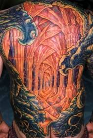 full back color fantasy diamond cave tattoo pattern