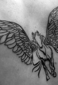 Reen mezgranda nigra linio Pegasus tatuaje ŝablono