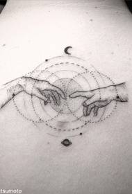 stile incisione posteriore nero pianeta spinoso e modello di tatuaggio a mano