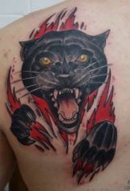 zréck europäesch an amerikanesch schwaarz Panther Tréinen Tattoo Muster