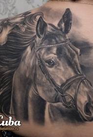 padrão de tatuagem de cavalo preto e branco muito delicado na parte de trás