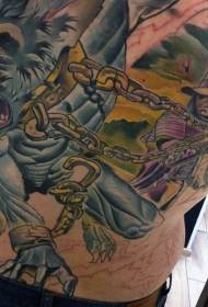 back spectacular illustration style man and werewolf tattoo pattern