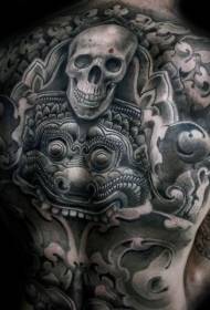 leđa klasična siva lubanja u kombinaciji s uzorkom tetovaže kamena Aztec