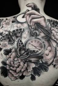indietro Modello europeo e americano per tatuaggio a mano con farfalla a forma di fiore