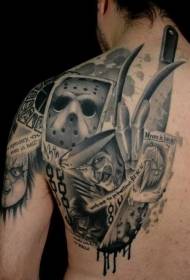 horor film stil monstrum i nož tetovaža uzorak