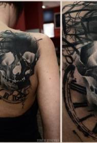 înapoi bine aratat Craniu special negru cu model de tatuaj de ceas