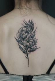 πίσω ευρωπαϊκή και αμερικανική μικρή φρέσκο λουλούδι μαύρο γκρι τατουάζ μοτίβο μοτίβο τατουάζ