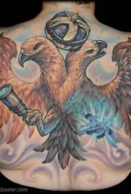 Volver increíble patrón de tatuaje de águila de dos cabezas de color fantasía