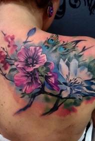 de volta cor bonita e realista vários desenhos de tatuagem floral e borboleta