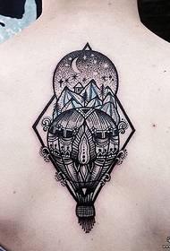 modello di tatuaggio tatuaggio di mongolfiera punto geometrico aerostato di aria calda posteriore