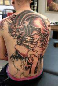 efterkant swart griis styl werwolf en froulik Tattoo-patroan