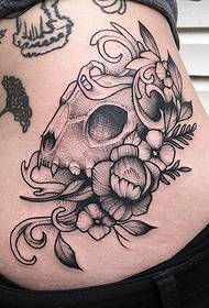 detrás patrón de tatuaje de liña de flores de cráneo europeo e americano