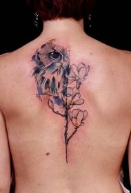 stili i ilustrimit të pasme me stil, buf me ngjyrë me model tatuazhi lule