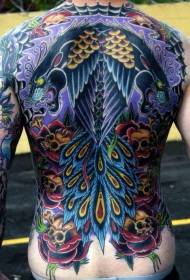 indietro Pantera nera colorata in stile giapponese con motivo tatuaggio teschio di piume