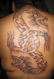 back Aztec totem snake tattoo pattern